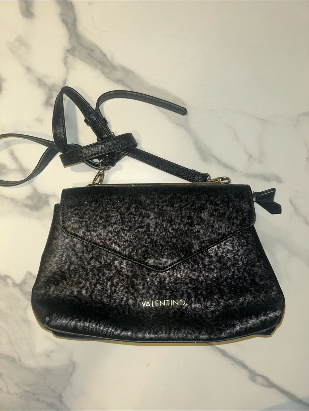 Valentino Black Leather Envelope Crossbody Bag
